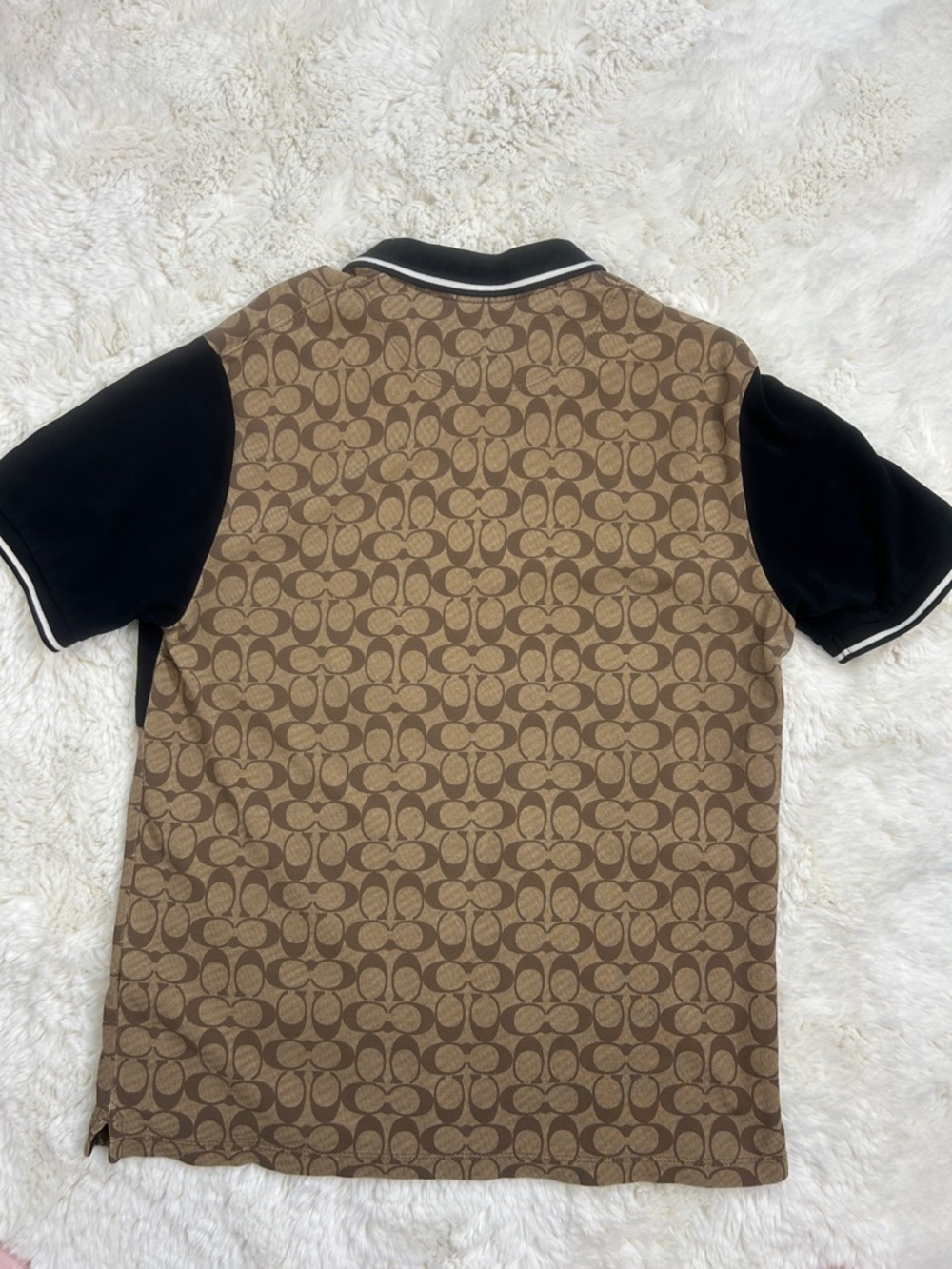 Coach Men's Polo Chambry Signature Short-Sleeve Shirt C9605 Tan and Black - Picture 6 of 9
